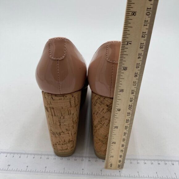 XYD Women Comfort Round Toe Wood Platform Pumps Slip On Patent Wedge Cork - Picture 4 of 7